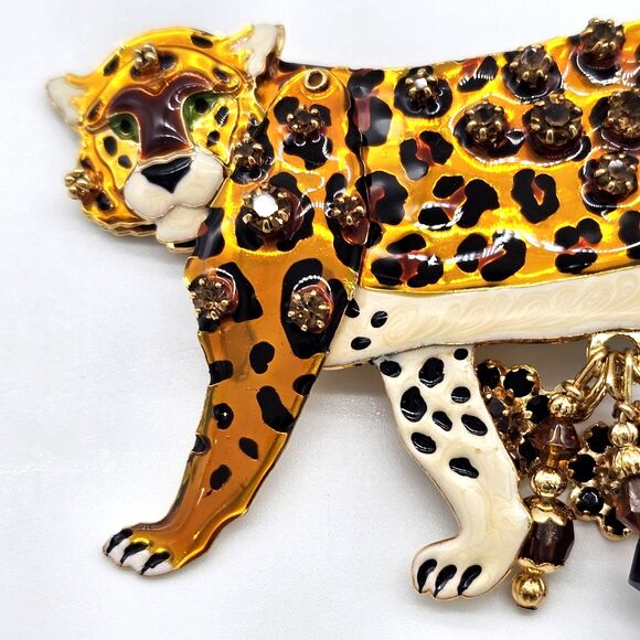 Lunch at the Ritz Leopard Brooch Vtg RARE LATR 2 Go Articulated Pendant Pin - Picture 6 of 11